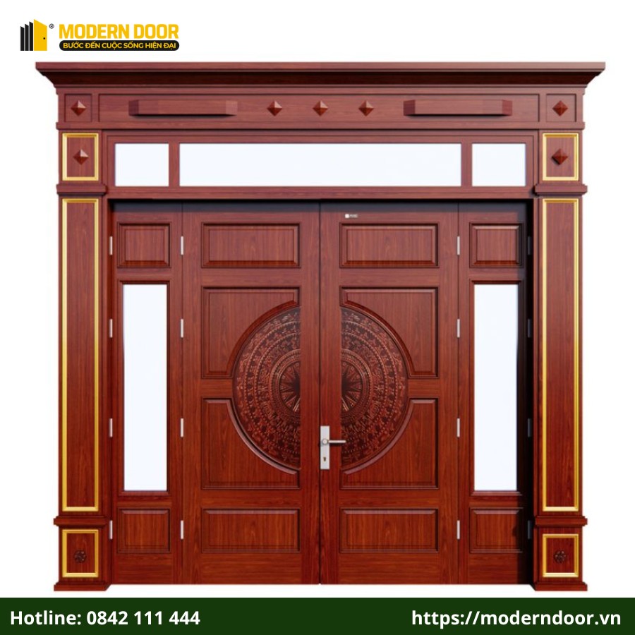 Mẫu cửa thép vân gỗ 2 cánh sang trọng, tinh tế cho ngôi nhà