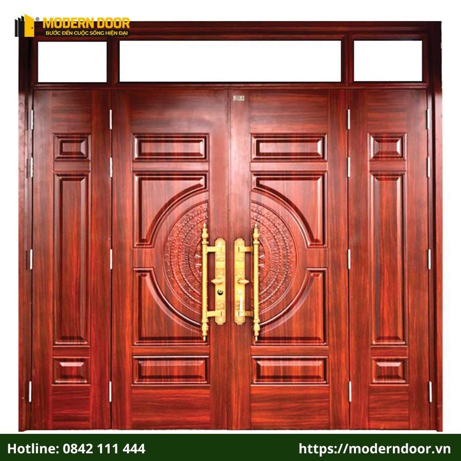 Mẫu cửa thép vân gỗ 4 cánh 2