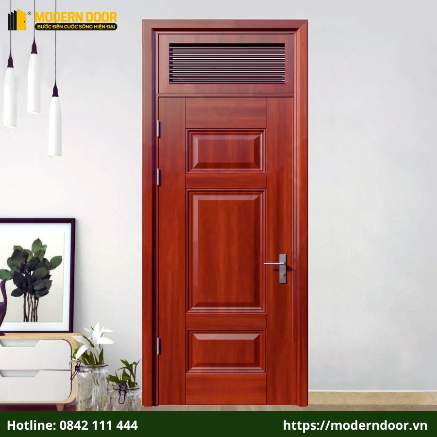 Chiều rộng: 810 mm - Chiều cao: 2120 mm là kích thước tiêu chuẩn của cửa thép vân gỗ 1 cánh