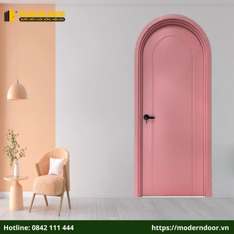 Cửa nhựa composite màu hồng được ứng dụng trong phòng làm việc