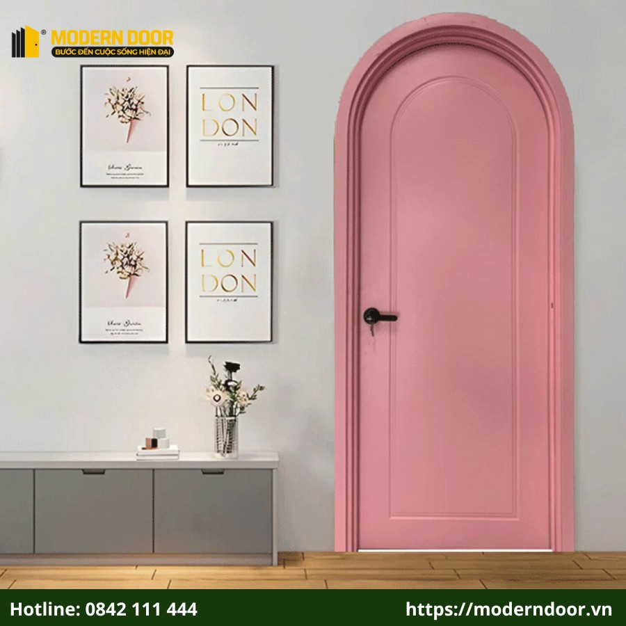 Cửa nhựa composite màu hồng được ứng dụng trong phòng đọc sách