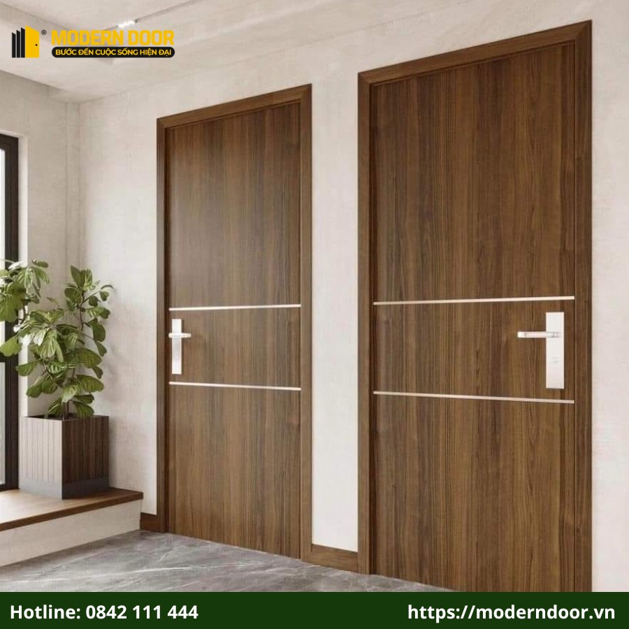 Cửa nhựa composite màu óc chó được ứng dụng lắp đặt tại văn phòng
