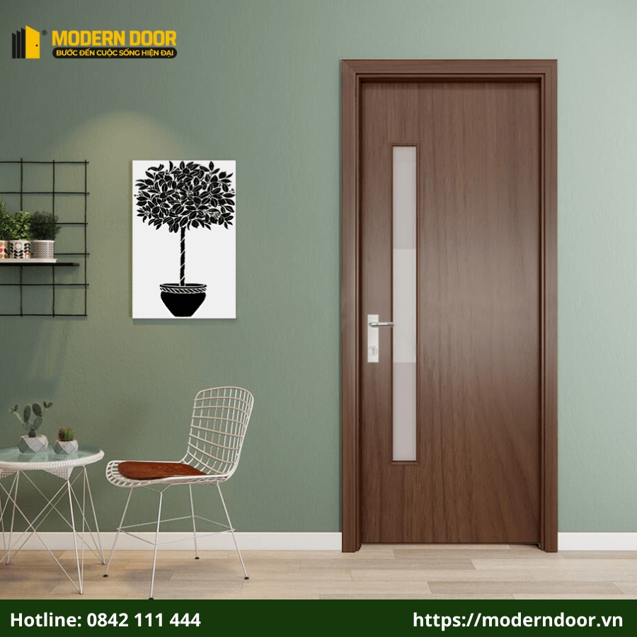 Cửa nhựa composite màu óc chó được ứng dụng lắp đặt trong phòng làm vi