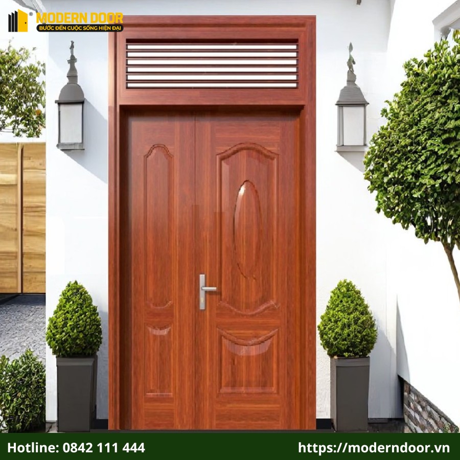Cửa thép vân gỗ bề mặt phủ lớp phim vân gỗ hoặc sơn tĩnh điện đặc biệt