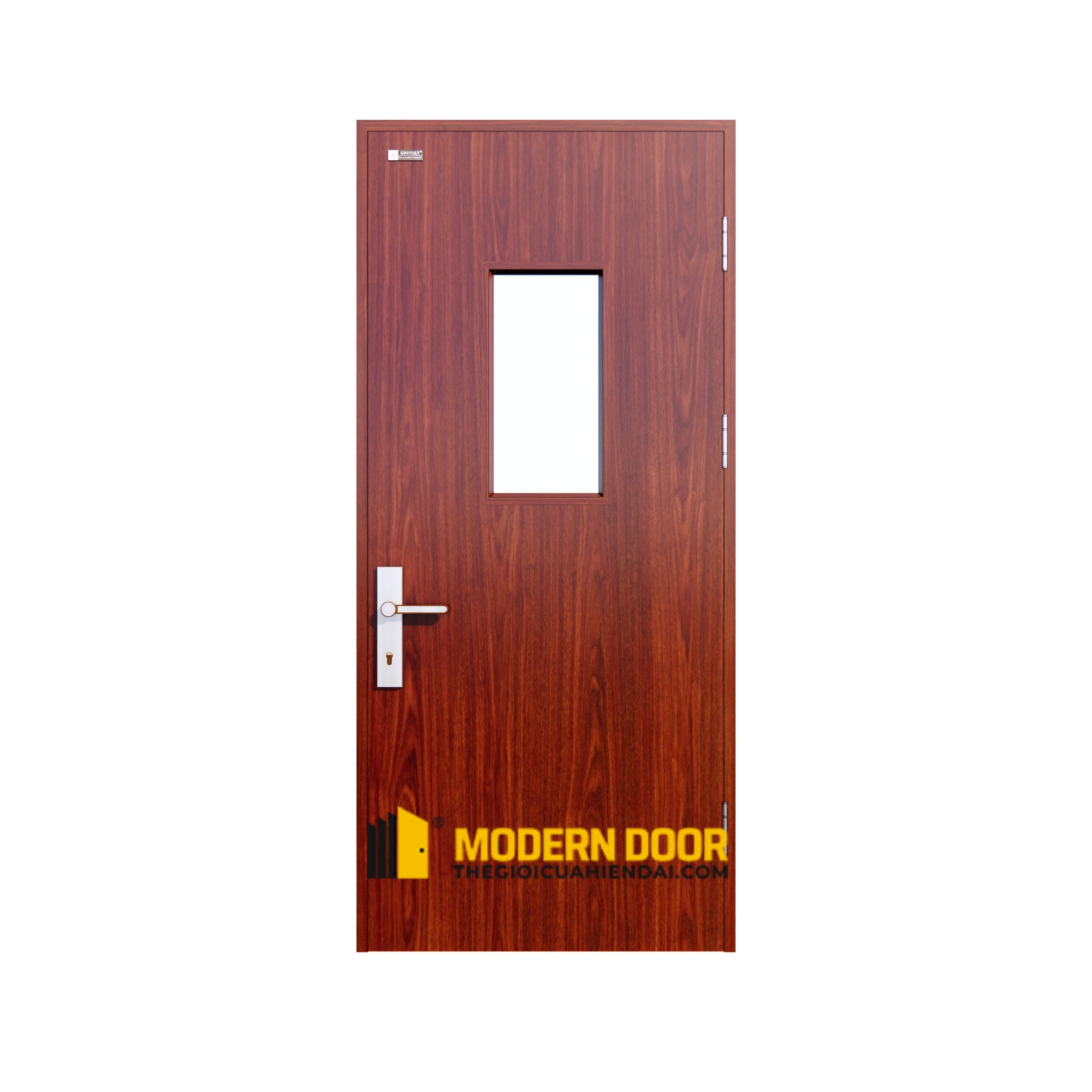 Báo Giá Cửa Thép Vân Gỗ Cao Cấp, Mẫu Đẹp Mới Nhất 2025 79 Cửa thép vân gỗ chống cháy 1 cánh Modern Door, ô kính quan sát, vân gỗ sậm sang trọn