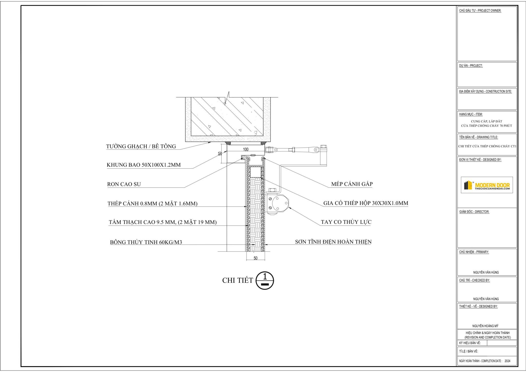 Báo giá & Mẫu cửa thép chống cháy đã kiểm định 2026 16 Chi tiết cấu tạo cửa thép chống cháy Modern Door với lõi chống cháy, ron cao su, tay co thủy lực và vật liệu đạt chuẩn, đảm bảo khả năng cách nhiệt và độ bền lâu dài